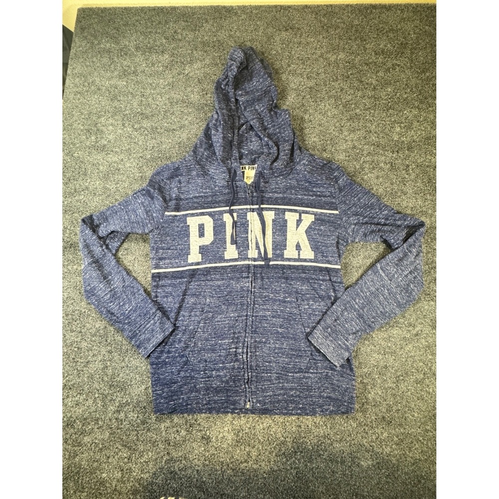 Victoria's Secret PINK Blue Space Dye Full‎ Zip Hoodie Graphic Sweatshirt Medium